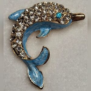 New Enamel Rhinestone Dolphin Brooch / Pin